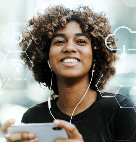 Girl listening to music from her phone